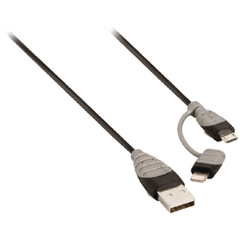 BBM39400B10 2-in-1 data en oplaadkabel usb a male - micro-b male 1.00 m zwart + lightning-adapter Product foto