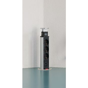 BN-1396200013 Tower power, 3-voudige tafelstekkerdoos (uitschuifbare stekkerdoos, 2-weg usb, 2m kabel, kan volledi In gebruik foto