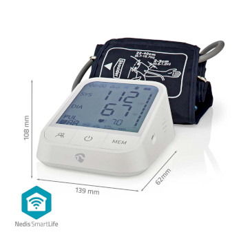 BTHBP10WT Smartlife bloeddrukmeter | arm | bluetooth® | lcd-scherm | 22 - 42 cm | aanduiding van stil hou Product foto