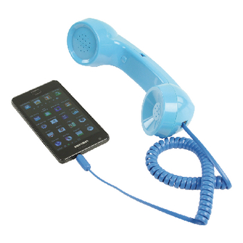 BXL-RT10BL Retro telefoonhoorn blauw In gebruik foto