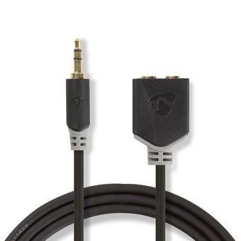 CABP22100AT02 Stereo-audiokabel | 3,5 mm male | 2x 3,5 mm female | verguld | 0.20 m | rond | antraciet | polybag