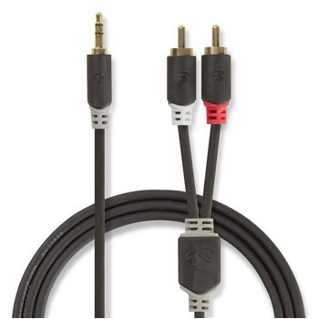 CABP22200AT10 Stereo-audiokabel | 3,5 mm male | 2x rca male | verguld | 1.00 m | rond | antraciet | polybag