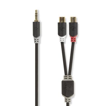 CABP22250AT02 Stereo-audiokabel | 3,5 mm male | 2x rca female | verguld | 0.20 m | rond | antraciet | polybag