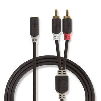 CABP22255AT02 Stereo-audiokabel | 2x rca male | 3,5 mm female | verguld | 0.20 m | rond | antraciet | polybag