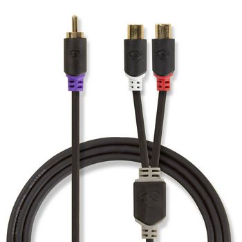 CABP24010AT02 Subwoofer-kabel | rca male | 2x rca female | verguld | 0.20 m | rond | 4.0 mm | antraciet | polybag