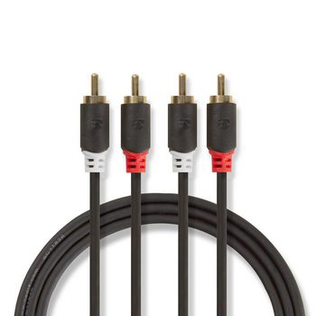 CABP24200AT10 Stereo-audiokabel | 2x rca male | 2x rca male | verguld | 1.00 m | rond | antraciet | polybag