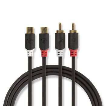 CABP24205AT20 Stereo-audiokabel | 2x rca male | 2x rca female | verguld | 2.00 m | rond | antraciet