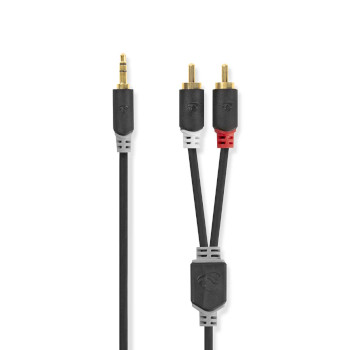 CABW22200AT100 Stereo-audiokabel | 3,5 mm male | 2x rca male | verguld | 10.0 m | rond | antraciet | doos