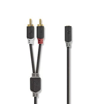 CABW22255AT02 Stereo-audiokabel | 2x rca male | 3,5 mm female | verguld | 0.20 m | rond | antraciet | doos