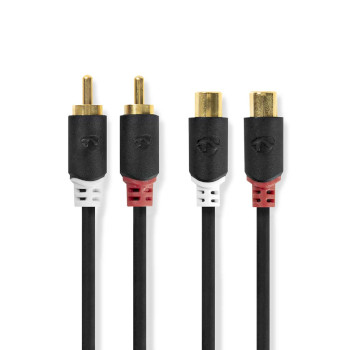 CABW24205AT20 Stereo-audiokabel | 2x rca male | 2x rca female | verguld | 2.00 m | rond | antraciet | doos