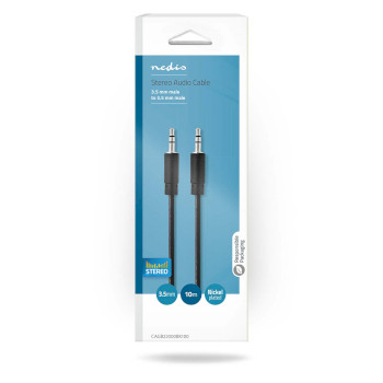 CAGB22000BK100 Stereo-audiokabel | 3,5 mm male | 3,5 mm male | vernikkeld | 10.0 m | rond | zwart | blister  foto