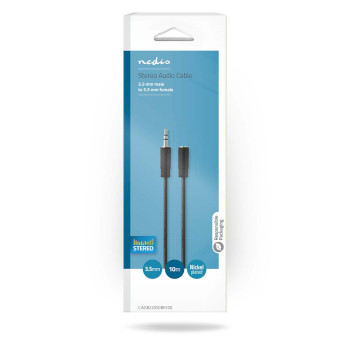 CAGB22050BK100 Stereo-audiokabel | 3,5 mm male | 3,5 mm female | vernikkeld | 10.0 m | rond | zwart | blister  foto