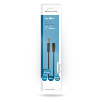 CAGB22050BK20 Stereo-audiokabel | 3,5 mm male | 3,5 mm female | vernikkeld | 2.00 m | rond | zwart | doos Verpakking foto