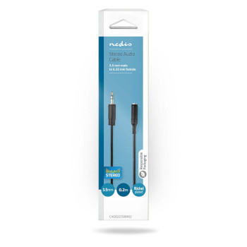 CAGB22550BK02 Stereo-audiokabel | 3,5 mm male | 6,35 mm female | vernikkeld | 0.20 m | rond | blister Verpakking foto