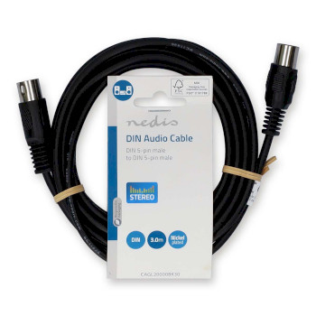 CAGL20000BK30 Din-audiokabel | din 5-pins male | din 5-pins male | vernikkeld | 3.00 m | rond | pvc | zwart | labe  foto