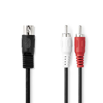 CAGL20200BK10 Din-audiokabel | din 5-pins male | 2x rca male | vernikkeld | 1.00 m | rond | pvc | zwart | label