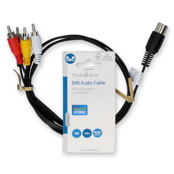 CAGL20400BK10 Din-audiokabel | din 5-pins male | 4x rca male | vernikkeld | 1.00 m | rond | pvc | zwart | label  foto