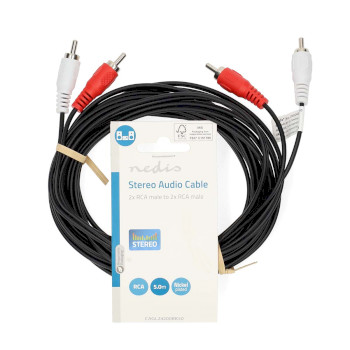 CAGL24200BK50 Stereo-audiokabel | 2x rca male | 2x rca male | vernikkeld | 5.00 m | rond | zwart | label  foto