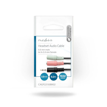 CAGP22150BK02 Stereo-audiokabel | 3,5 mm male | 2x 3,5 mm female | vernikkeld | 0.20 m | rond | zwart | envelop  foto