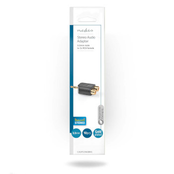 CAGP22940BKG Stereo-audioadapter | 3,5 mm male | 2x rca female | verguld | recht | abs | zwart | 10 stuks | envel Verpakking foto