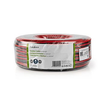 CAGW2500BK1000 Speaker-kabel | 2 x 2.50 mm² | cca | 100.0 m | rond | pvc | rood / zwart | folieverpakking  foto