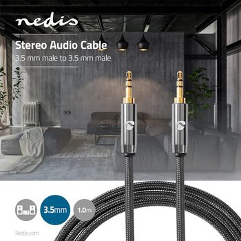 CATB22000GY10 Stereo-audiokabel | 3,5 mm male | 3,5 mm male | verguld | 1.00 m | rond | antraciet / gun metal grij Product foto