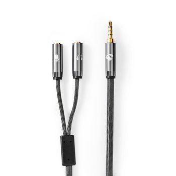 CATB22150GY02 Stereo-audiokabel | 3,5 mm male | 2x 3,5 mm female | verguld | 0.20 m | rond | grijs / gun metal gri Product foto