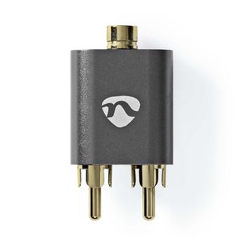 CATB22255AL Stereo-audioadapter | 2x rca male | 3,5 mm female | verguld | recht | aluminium | gun metal grijs |  Product foto
