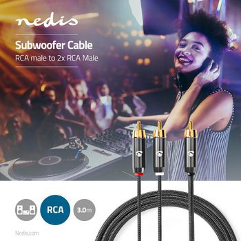 CATB24000GY30 Subwoofer-kabel | rca male | 2x rca male | verguld | 3.00 m | rond | 4.5 mm | grijs / gun metal grij Product foto