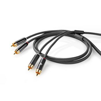 CATB24200GY10 Stereo-audiokabel | 2x rca male | 2x rca male | verguld | 1.00 m | rond | grijs / gun metal grijs |  Product foto