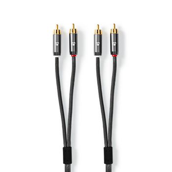 CATB24200GY10 Stereo-audiokabel | 2x rca male | 2x rca male | verguld | 1.00 m | rond | grijs / gun metal grijs |  Product foto