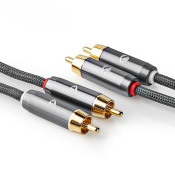 CATB24200GY10 Stereo-audiokabel | 2x rca male | 2x rca male | verguld | 1.00 m | rond | grijs / gun metal grijs |  Product foto