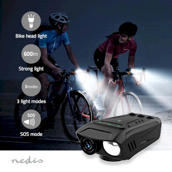 CCAM100BK Fietscamera | 1080p@30fps | 2 mpixel | 600 min | 70 ° | 600 min | mounts inbegrepen | zwart Product foto