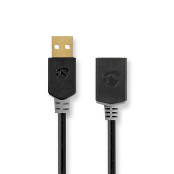 CCBW60010AT20 Usb-kabel | usb 2.0 | usb-a male | usb-a female | 480 mbps | verguld | 2.00 m | rond | pvc | antraci