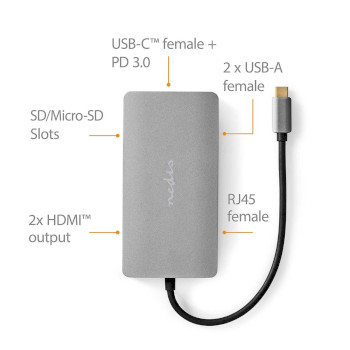 CCBW64250AT02 Usb multi-port adapter | 7-in-1 | usb 3.2 gen 1 | usb-c™ male | micro sd / rj45 female / sd /  Product foto
