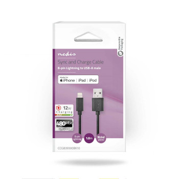 CCGB39300BK10 Lightning kabel | usb 2.0 | apple lightning 8-pins | usb-a male | 480 mbps | vernikkeld | 1.00 m | r Verpakking foto