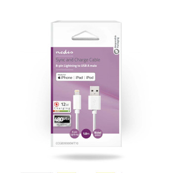 CCGB39300WT10 Lightning kabel | usb 2.0 | apple lightning 8-pins | usb-a male | 480 mbps | vernikkeld | 1.00 m | r Verpakking foto