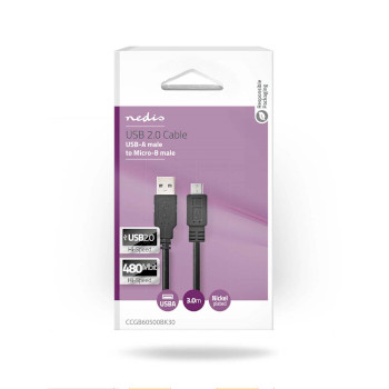 CCGB60500BK30 Usb-kabel | usb 2.0 | usb-a male | usb micro-b male | 480 mbps | vernikkeld | 3.00 m | rond | pvc |  Verpakking foto