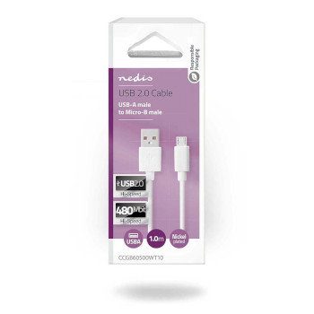 CCGB60500WT10 Usb-kabel | usb 2.0 | usb-a male | usb micro-b male | 480 mbps | vernikkeld | 1.00 m | rond | pvc |   foto