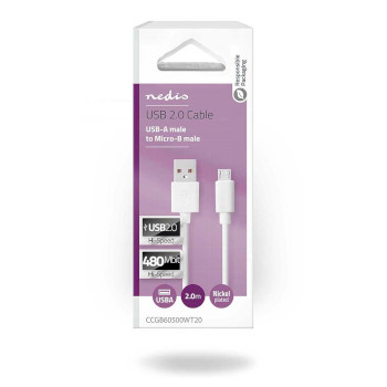 CCGB60500WT20 Usb-kabel | usb 2.0 | usb-a male | usb micro-b male | 480 mbps | vernikkeld | 2.00 m | rond | pvc |   foto