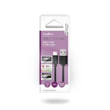 CCGB60600BK10 Usb-kabel | usb 2.0 | usb-a male | usb-c™ male | 60 w | 480 mbps | vernikkeld | 1.00 m | rond  Verpakking foto