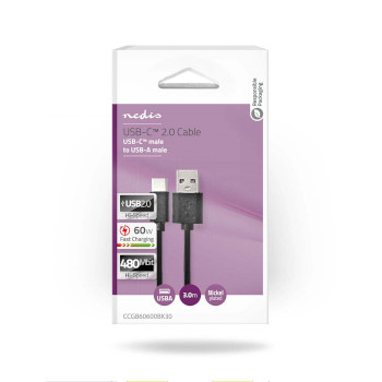 CCGB60600BK30 Usb-kabel | usb 2.0 | usb-c™ male | usb-a male | 15 w | 480 mbps | vernikkeld | 3.00 m | rond   foto