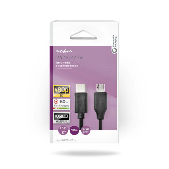 CCGB60750BK10 Usb-kabel | usb 2.0 | usb-c™ male | usb micro-b male | 60 w | 480 mbps | vernikkeld | 1.00 m | Verpakking foto