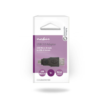 CCGB60901BK Usb micro-b adapter | usb 2.0 | usb micro-b male | usb-a female | 480 mbps | vernikkeld | pvc | zwar Verpakking foto