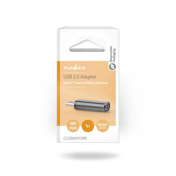 CCGB60910BK Usb-c™ adapter | usb 2.0 | usb-c™ male | usb micro-b female | 480 mbps | rond | vernikke  foto