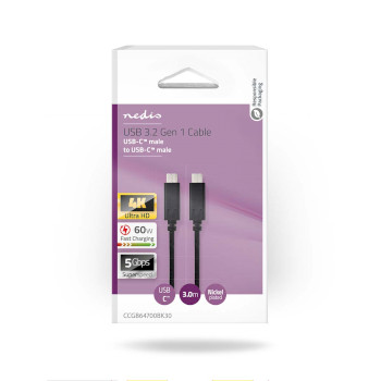 CCGB64700BK30 Usb-kabel | usb 3.2 gen 1 | usb-c™ male | usb-c™ male | 60 w | 4k@60hz | 5 gbps | vernik  foto