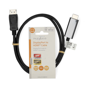 CCGL37100BK10 Displayport-kabel | displayport male | hdmi™ connector | 1080p | vernikkeld | 1.00 m | rond |   foto