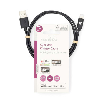 CCGL39300BK10 Lightning kabel | usb 2.0 | apple lightning 8-pins | usb-a male | 480 mbps | vernikkeld | 1.00 m | r  foto
