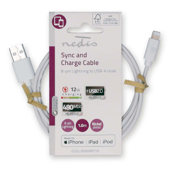 CCGL39300WT10 Lightning kabel | usb 2.0 | apple lightning 8-pins | usb-a male | 480 mbps | vernikkeld | 1.00 m | r  foto