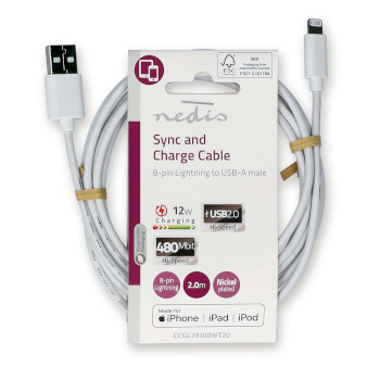 CCGL39300WT20 Lightning kabel | usb 2.0 | apple lightning 8-pins | usb-a male | 480 mbps | vernikkeld | 2.00 m | r  foto